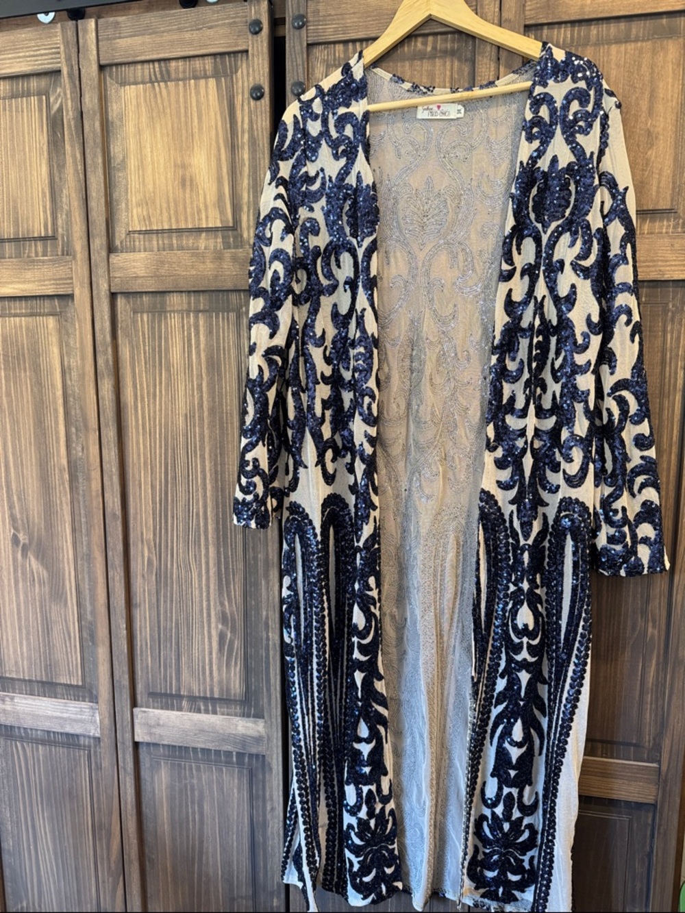 Southern Fried Chic Embellished Navy & Nude Sequin Duster